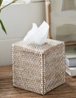 Whitewashed Rattan Tissue Box Cover