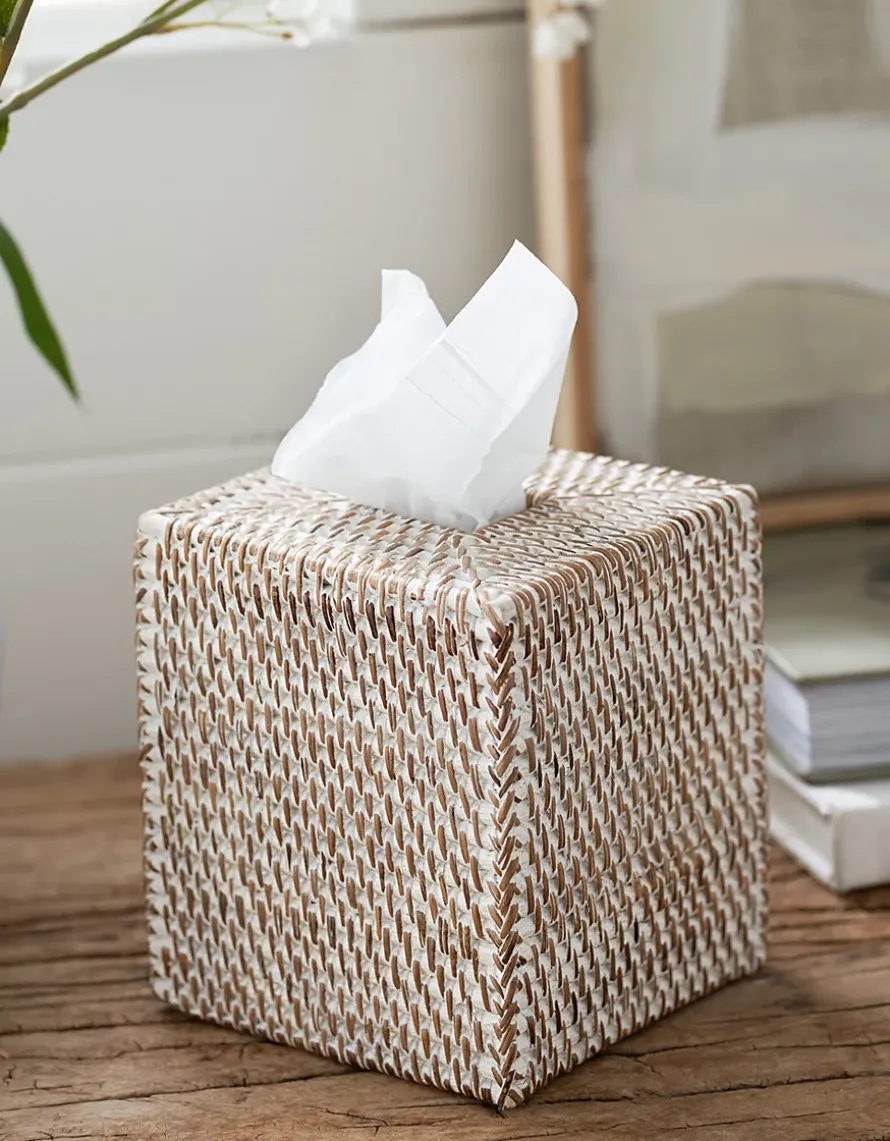 Whitewashed Rattan Tissue Box Cover