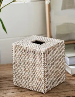 Whitewashed Rattan Tissue Box Cover
