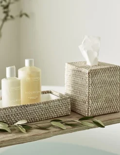 Whitewashed Rattan Tissue Box Cover
