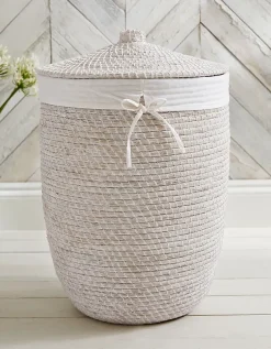 Whitewashed Seagrass Laundry Basket – with Liner