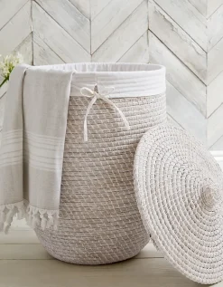 Whitewashed Seagrass Laundry Basket – with Liner