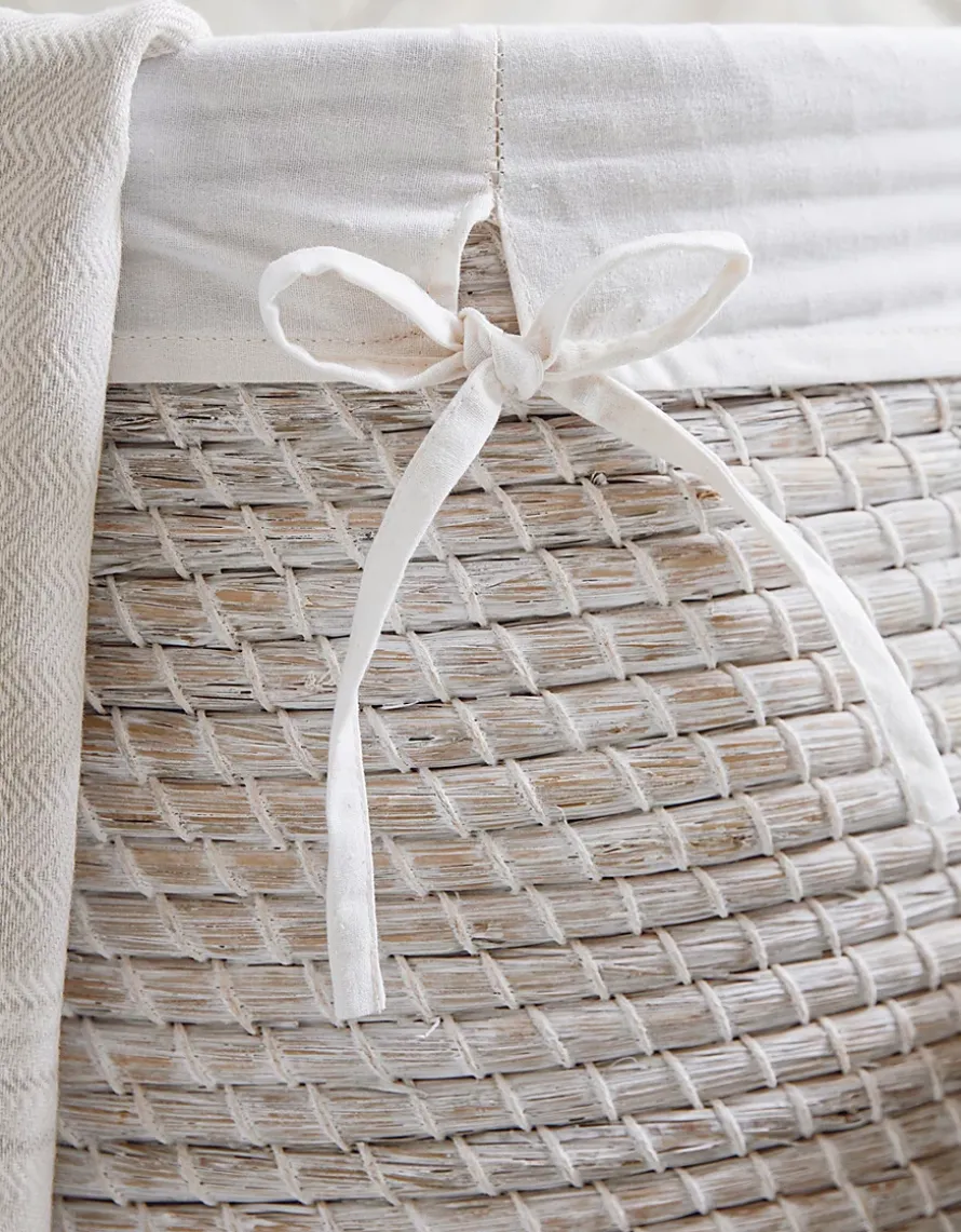Whitewashed Seagrass Laundry Basket – with Liner