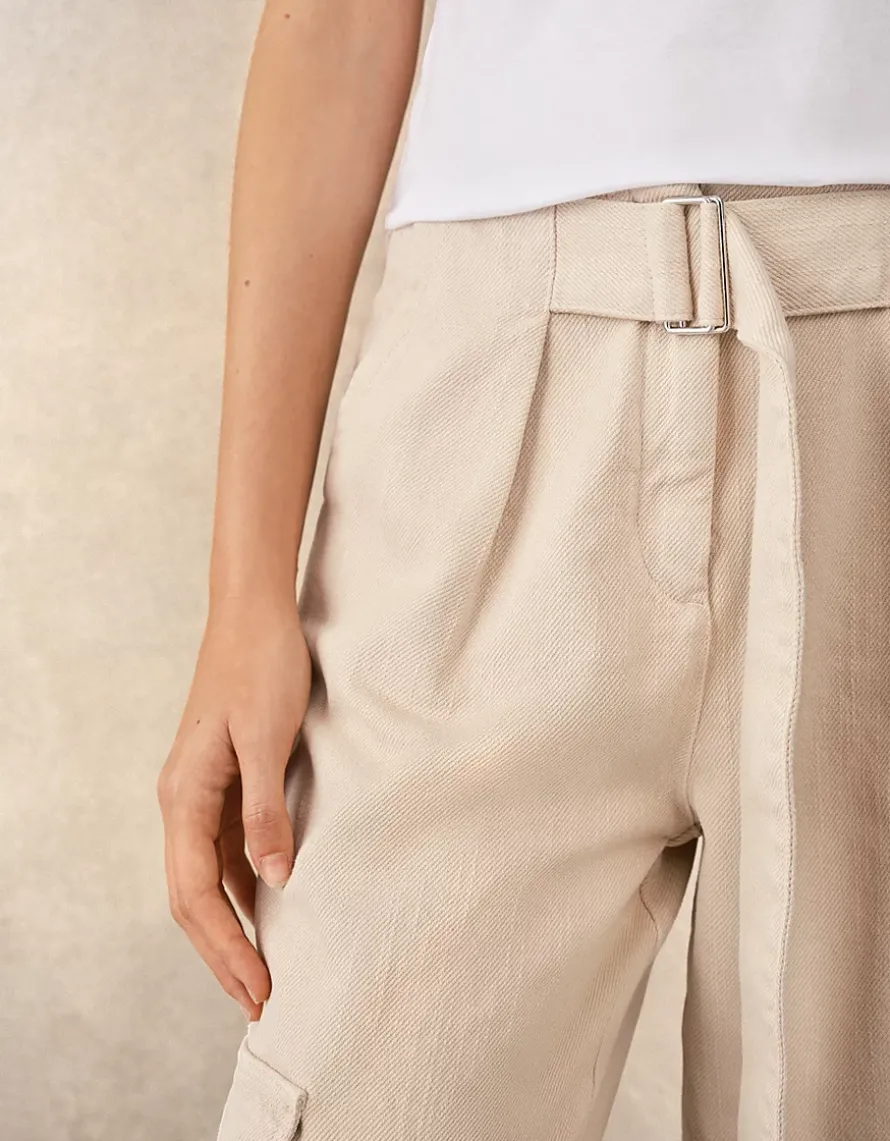 Wide Leg Belted Trousers