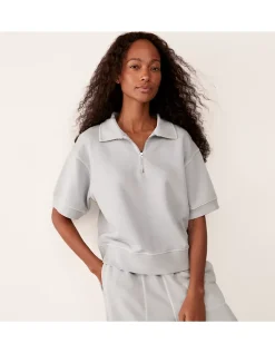 Zip Collar Short Sleeve Sweatshirt