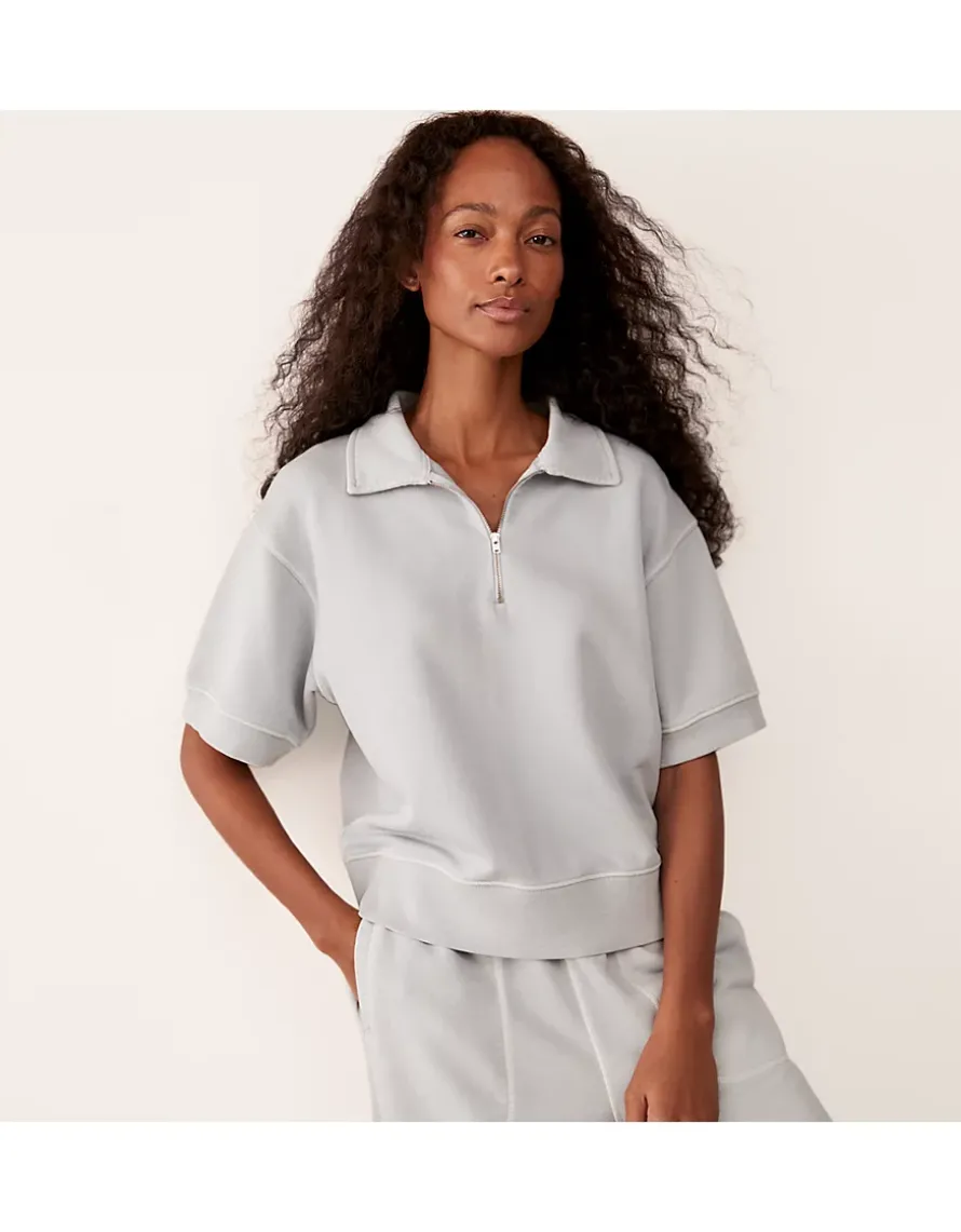 Zip Collar Short Sleeve Sweatshirt