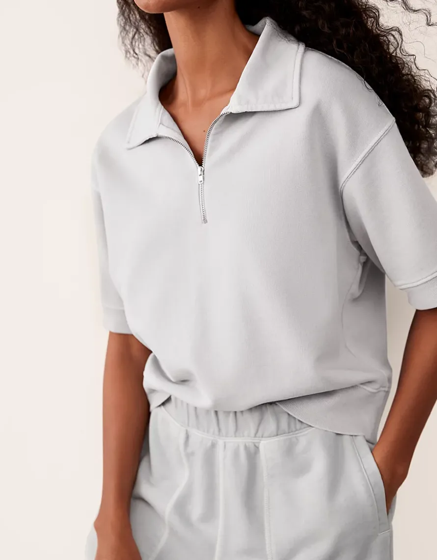 Zip Collar Short Sleeve Sweatshirt