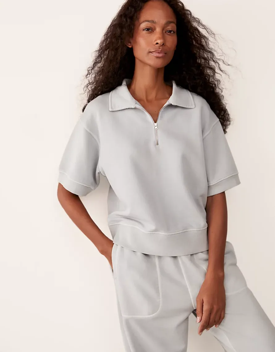 Zip Collar Short Sleeve Sweatshirt